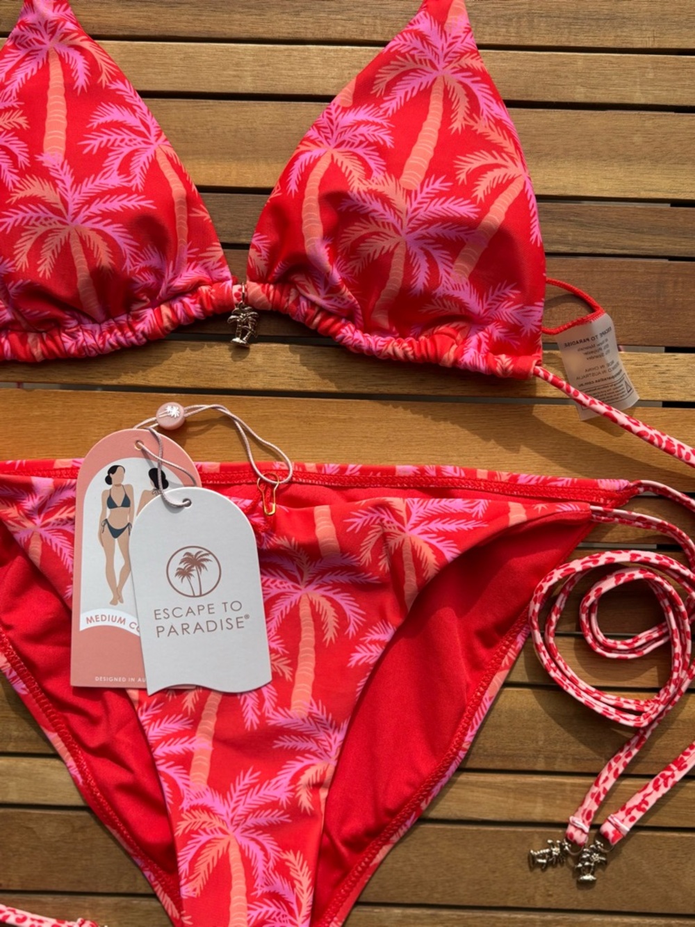 MEDIUM NWT ESCAPE TO PARADISE PALM TREE GOLD PINK ORANGE RED CHEETAH SWIM BIKINI - Picture 4 of 8